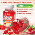 GrnLife Gominolas de Vitamina B2 (Riboflavina) 400mg con Magnesio - 120 Gominolas Sabor Fresa