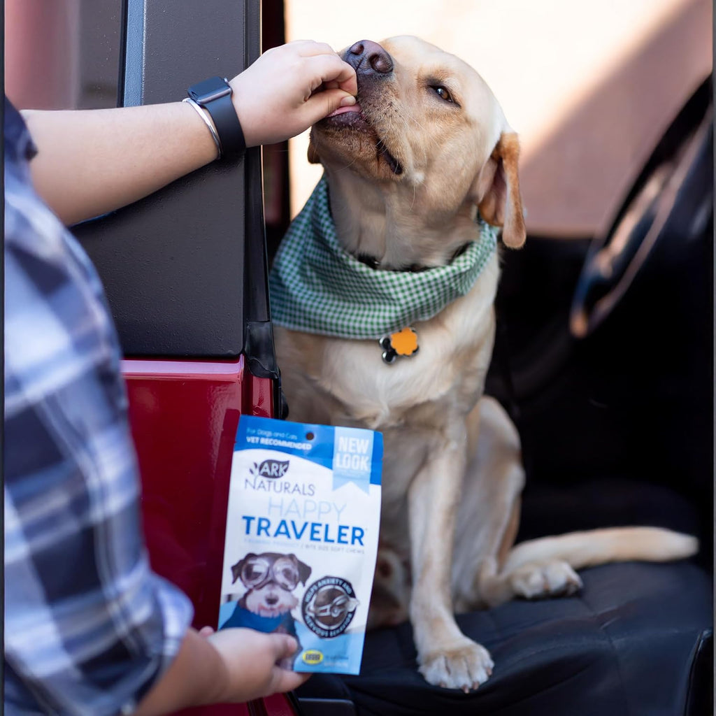 ARK NATURALS Happy Traveler Calming Chews para Perros y Gatos, 75 masticables (56 g)