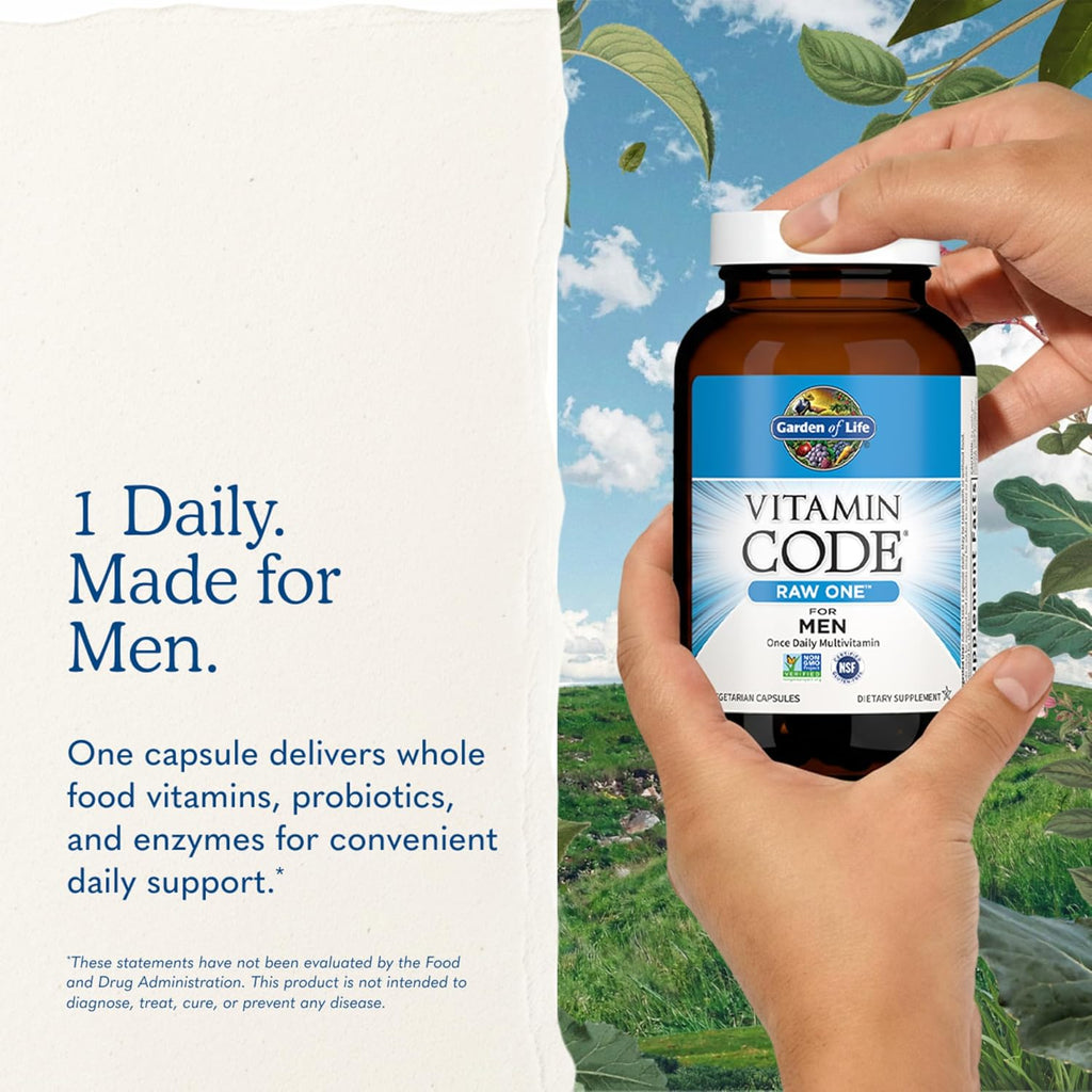 Garden of Life Vitamin Code RAW ONE Multivitamínico Diario para Hombres con Alimentos Integrales y Probióticos, 75 Cápsulas