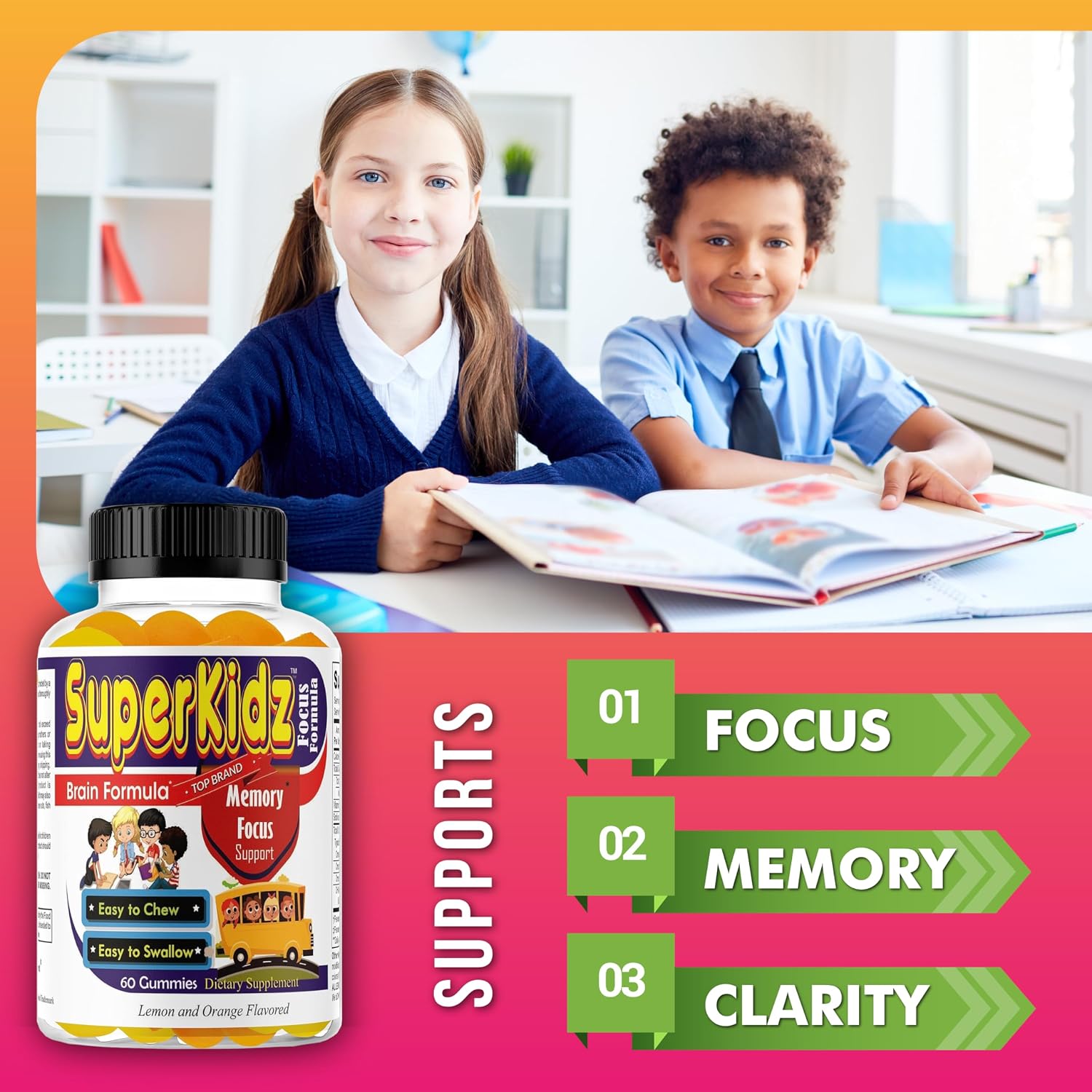 Superkids Kids Focus Gummies con Omega 3 DHA - 60 Gominolas
