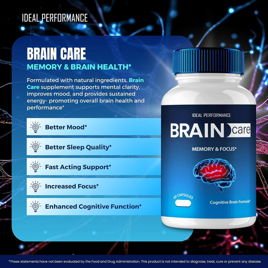 Brain Care Cápsulas para Memoria y Enfoque - Fórmula Avanzada para el Apoyo de la Salud Nerviosa (5 Envases)