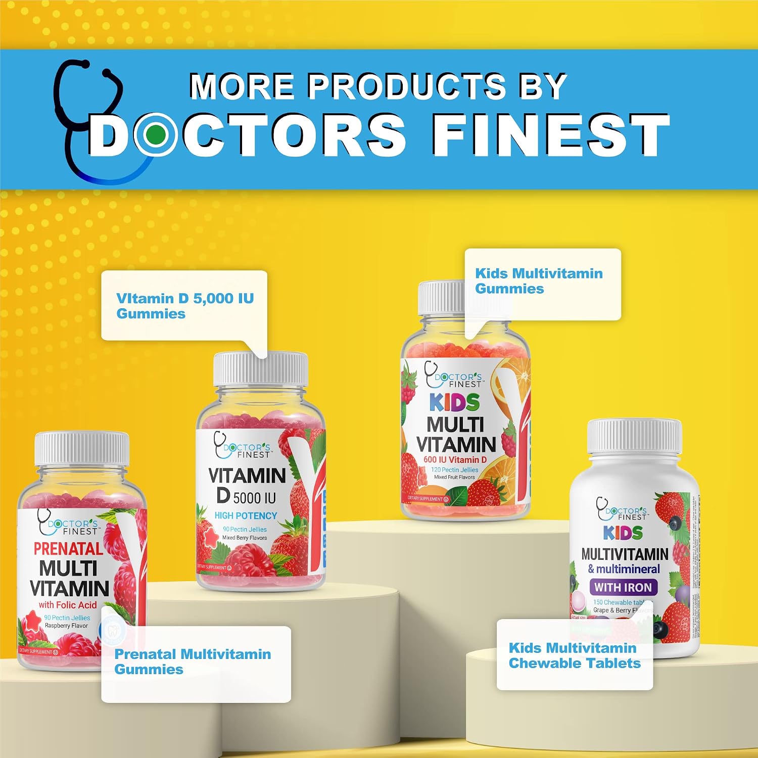 Doctor's Finest Gomitas de Vitamina C para Niños - 250 mg, 60 Gominolas (30 Dosis)