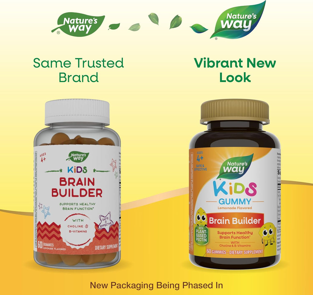 Nature's Way Kids Brain Builder Gominolas para la Función Cerebral, Sabor Limonada, 60 Gominolas