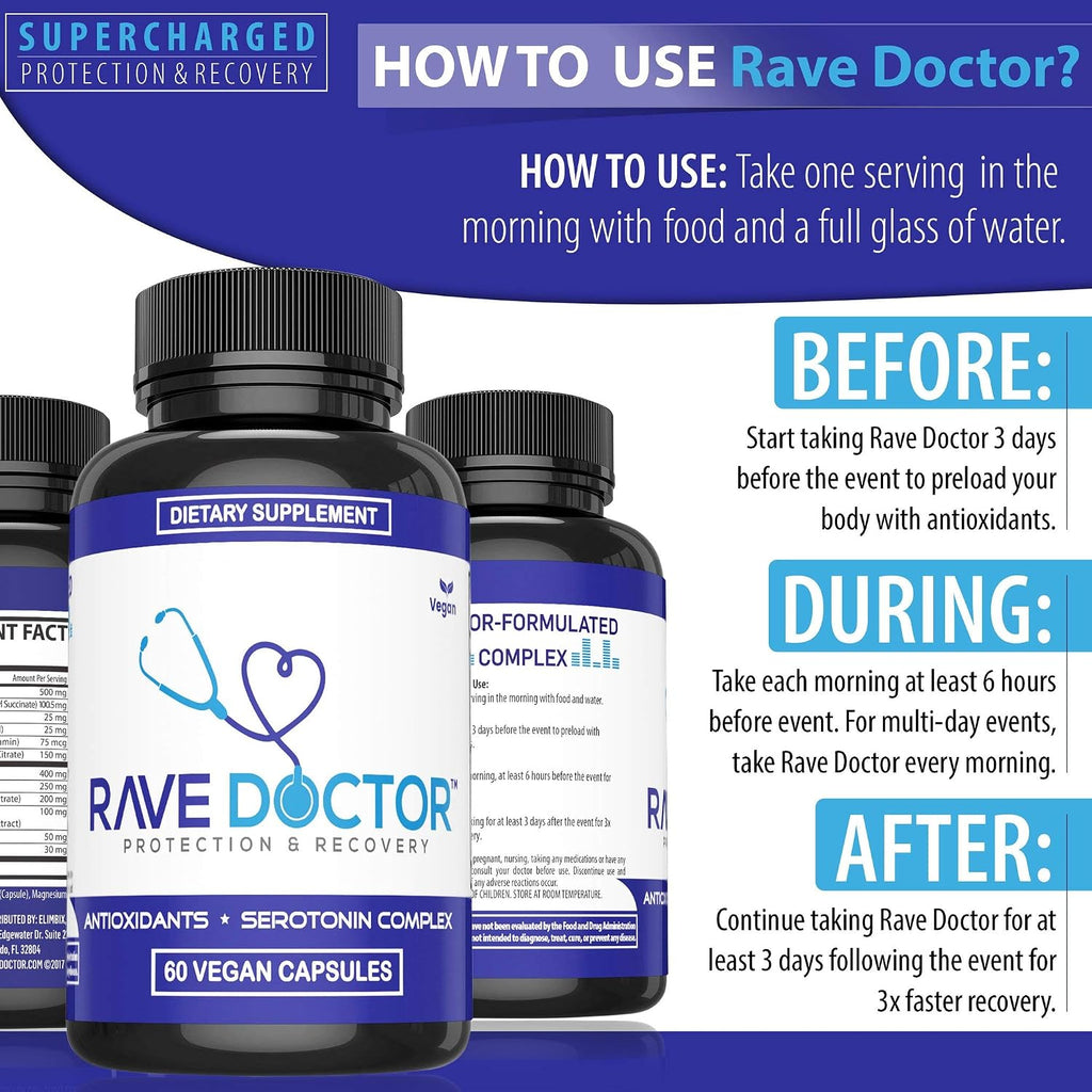 Rave Doctor 5 HTP Supplement – Complemento Alimenticio con 5-HTP, Vitaminas y Antioxidantes (Vegano)