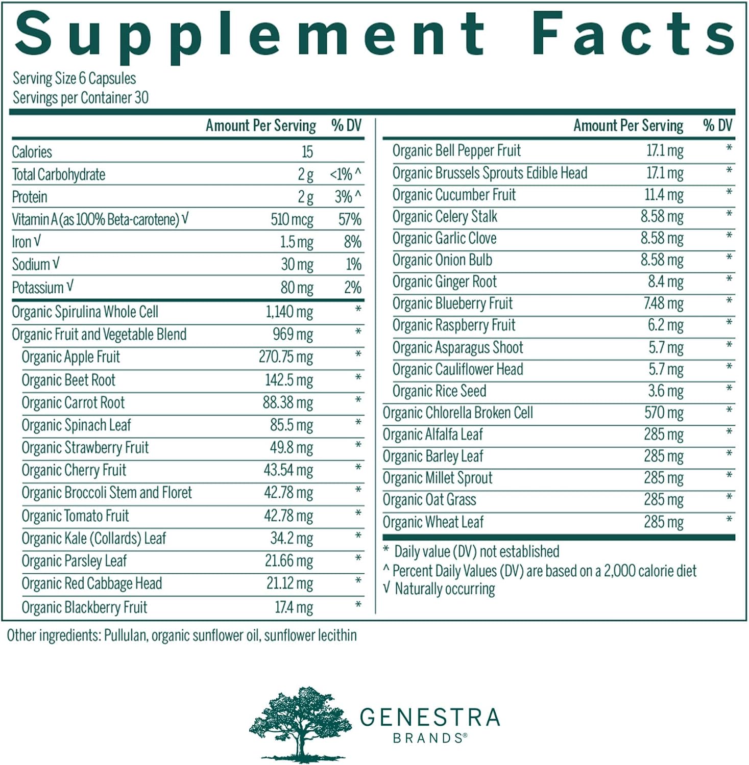Genestra Brands Phyto Greens Cápsulas - Complemento Multivitamínico con Espirulina, Clorella y Aceite de Orégano - 180 Cápsulas