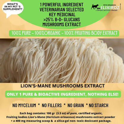 PETS ORGANICS ELIXIROZ Extracto de Melena de León para Perros y Gatos - Concentrado 8:1-12:1 - 250 Servicios – Image 6