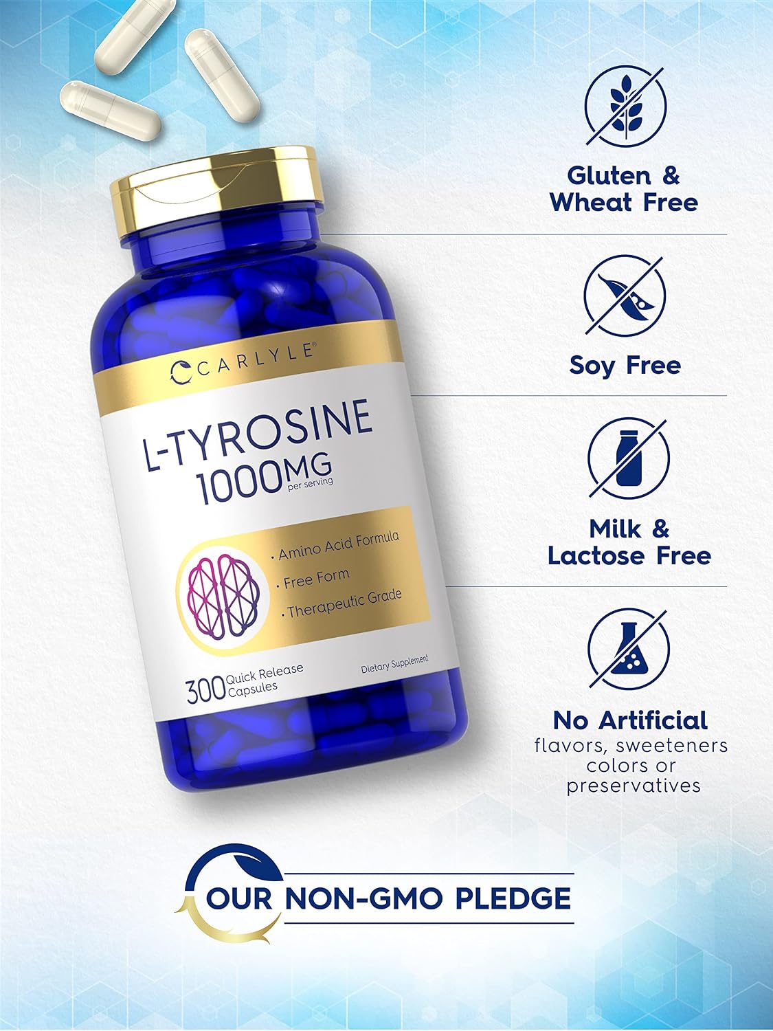 Carlyle L-Tirosina 1000 mg 300 Cápsulas