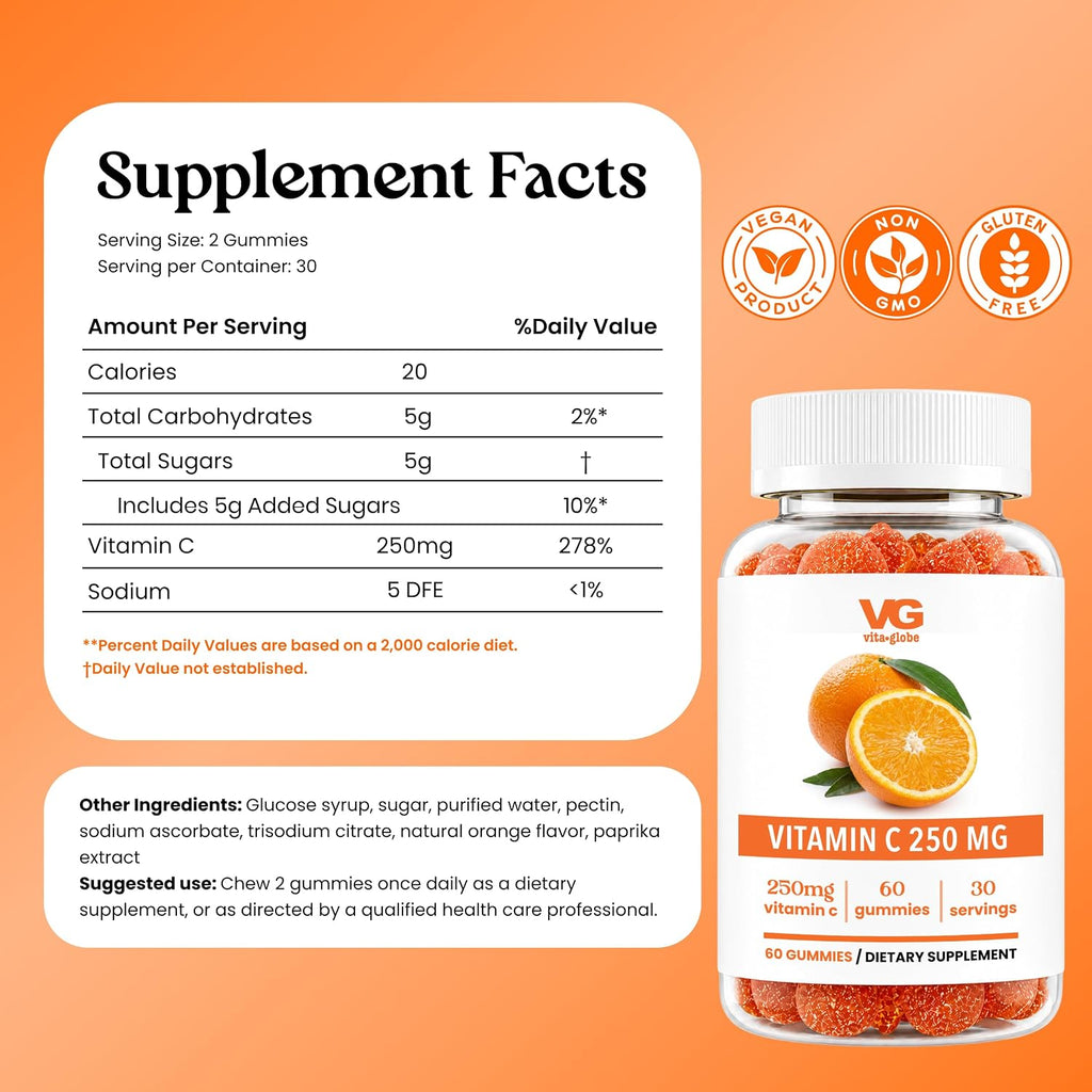 VITA GLOBE Vitamina C 250 mg Gummies con Colágeno - 60 Unidades
