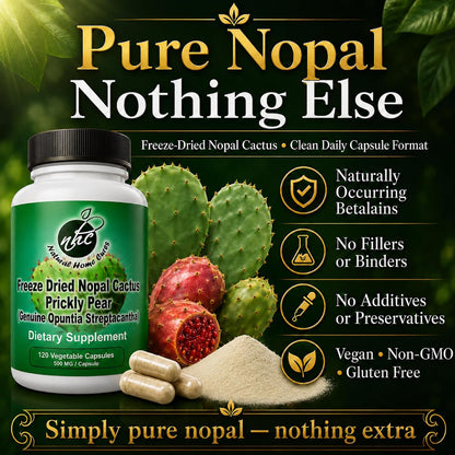 Natural Home Cures Cápsulas de Nopal Liofilizado, 500 mg, 120 Cápsulas Veganas (4 Envases) – Image 2