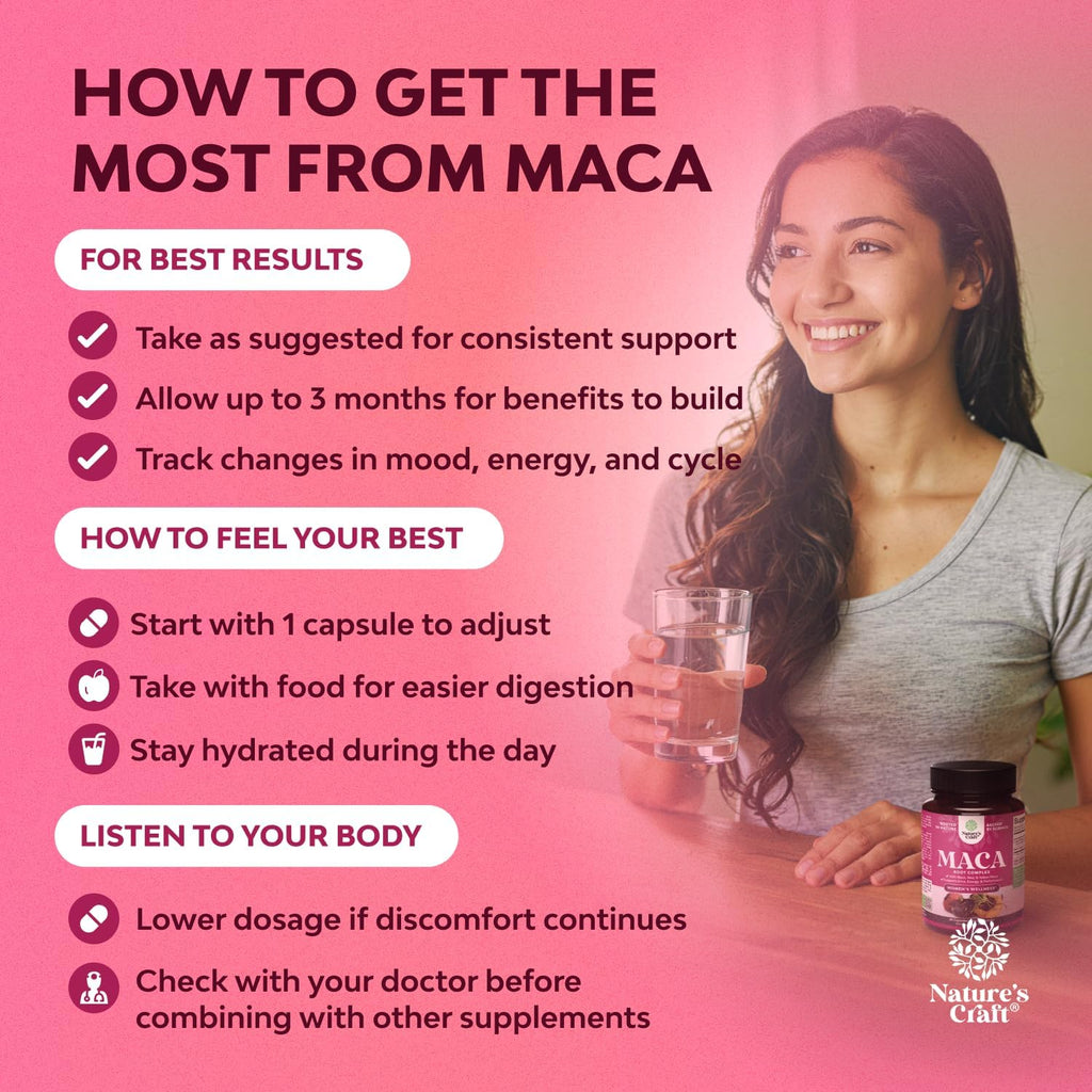 Cápsulas de Maca para Mujer – Mezcla de Maca Roja, Amarilla y Negra – 60 Cápsulas