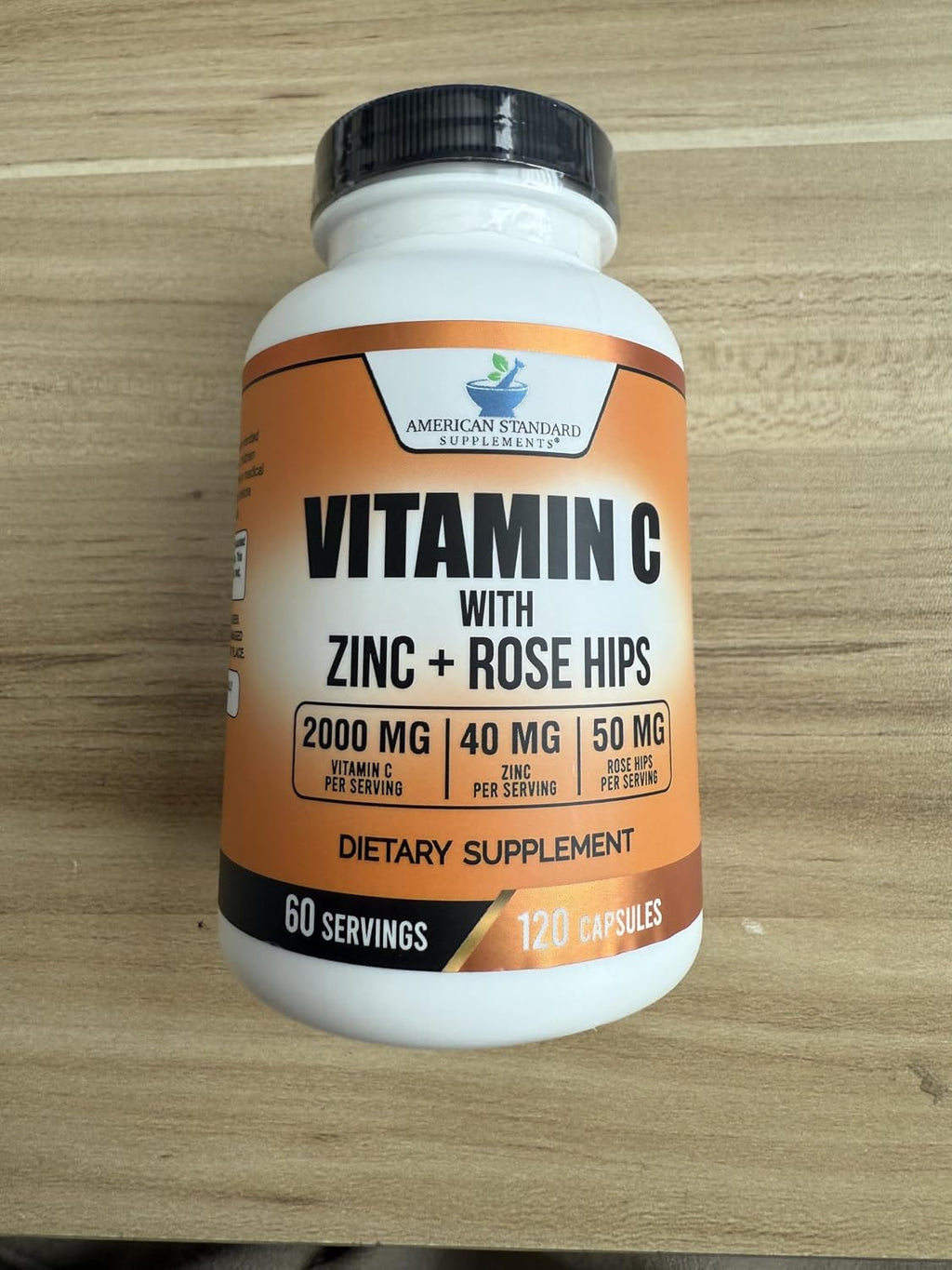 American Standard Supplements Vitamina C 2000mg con Zinc y Escaramujo - 120 Cápsulas