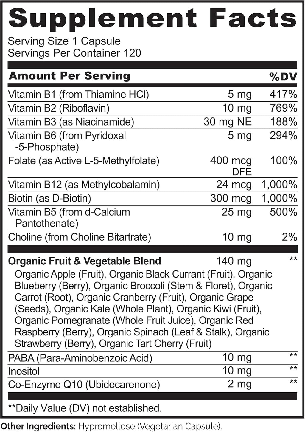 NATURELO Complejo Vitamínico B, 120 Cápsulas, Vegano, Metilado, con CoQ10 y Mezcla de Frutas y Verduras