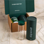 Greens First Gift Set - Edición Limitada con Jarra de Cristal y Polvo Verde Orgánico - 49 Superalimentos - Prebióticos, Probióticos y Enzimas Digestivas - Sin Lácteos, Vegano y No GMO - Menta - 30 Servicios