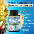 Organic Cadane - Cápsulas de Musgo Marino Orgánico con Vitamina C, D3 y Zinc (2 Envases)