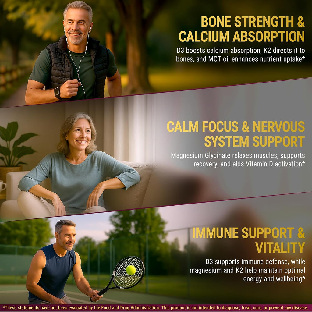 Líquido de Vitamina D3 con K2 y Magnesio Glicinato | 10.000 UI D3 + 200 mcg K2 MK-7