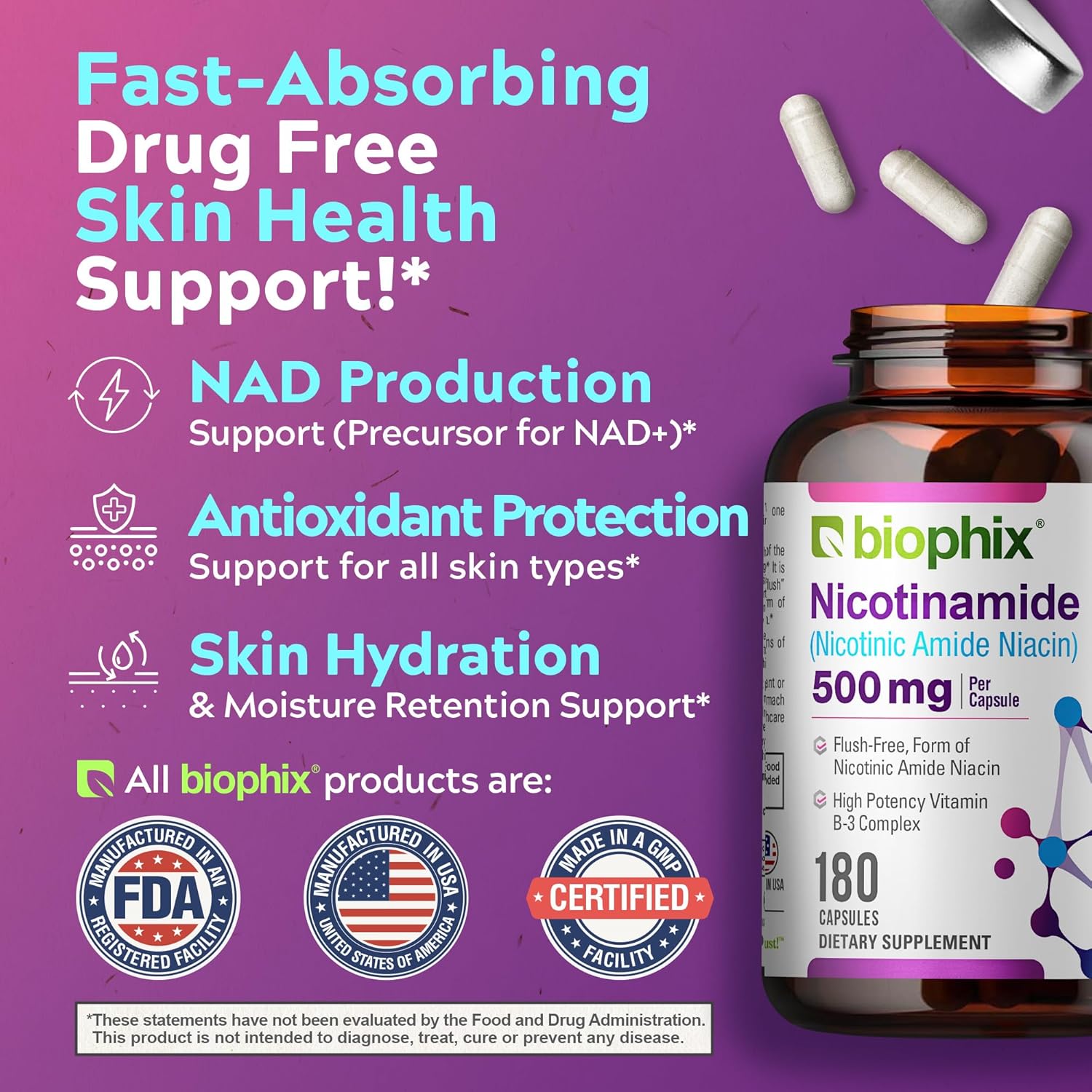 biophix B-3 Nicotinamida 500 mg, 180 Cápsulas (Paquete de 2)