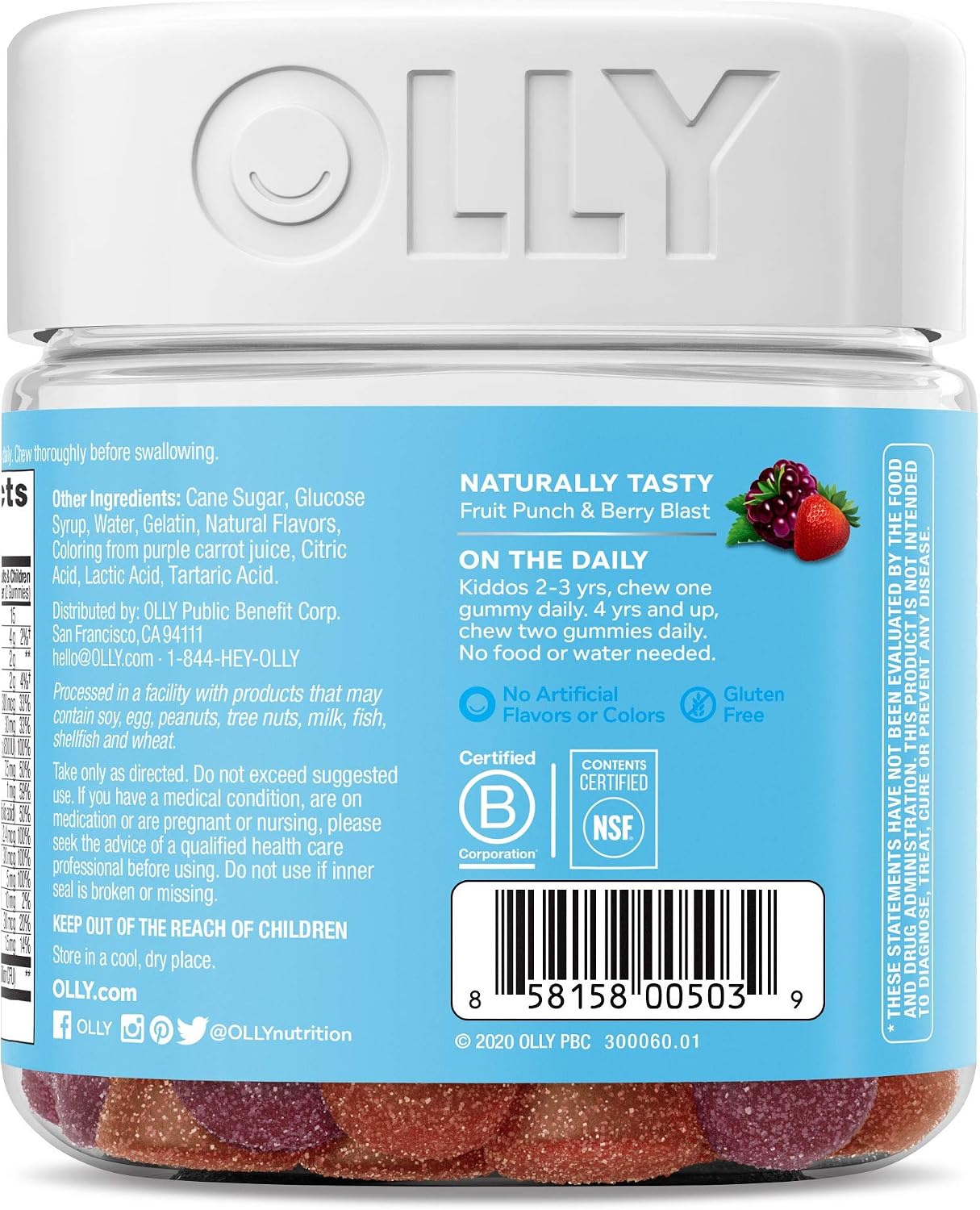 OLLY Kids Multivitamin + Probiotic Gummy - Gomitas multivitamínicas con probióticos para niños, sabor bayas, 70 unidades (pack de 3)