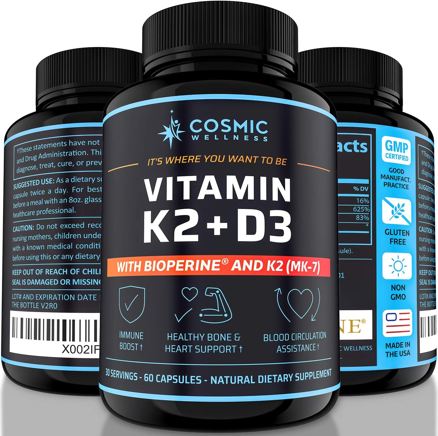 COSMIC WELLNESS Vitamina D3+K2 5000 UI con Bioperina