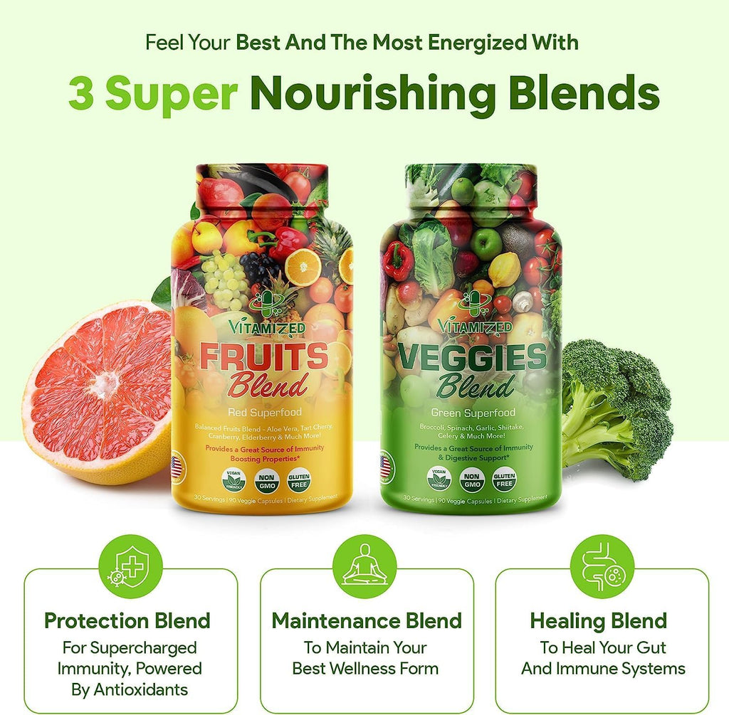 VITAMIZED 38 Frutas y Verduras Suplemento para la Salud y Energía General - 180 Cápsulas