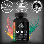 Iman Vitamins Halal Complete Multivitamin - Cápsulas Multivitamínicas para Adultos con 42 Frutas y Verduras, Hierro, Zinc, CoQ10 y Vitaminas