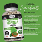 Kaya Naturals Extracto de Hoja de Moringa - Superfood Verde Completo - 180 Cápsulas Vegetales