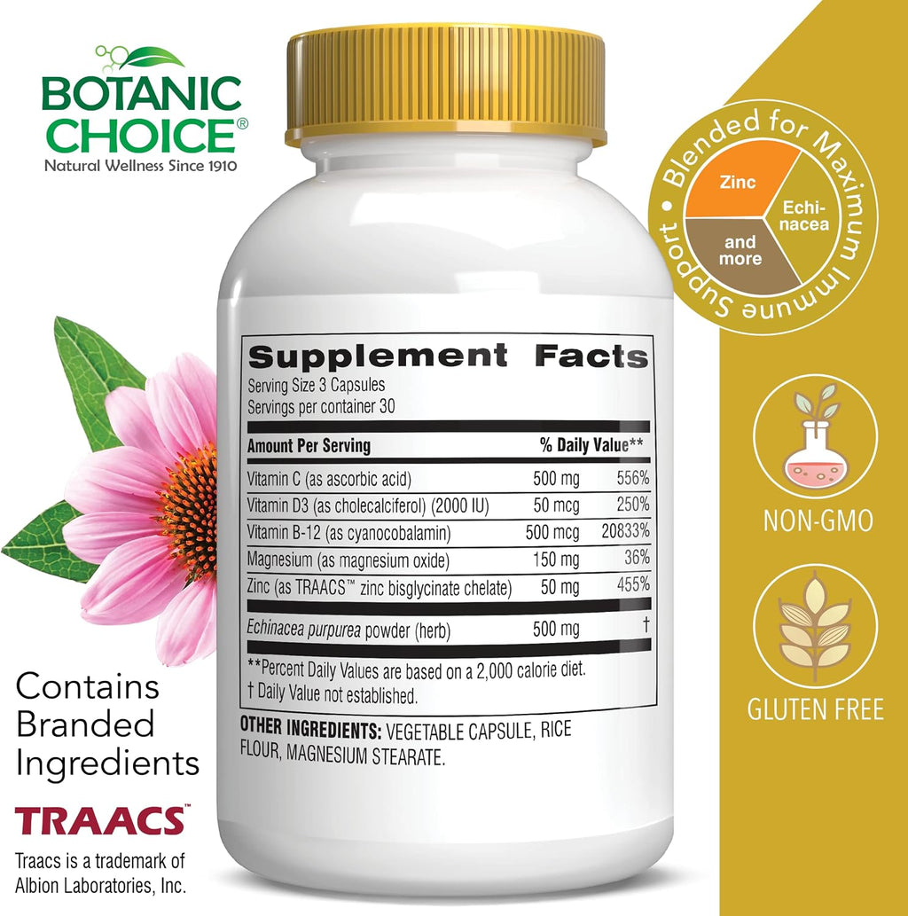 Botanic Choice Daily Immune Support - con Vitamina C, Saúco y Zinc - 90 Cápsulas