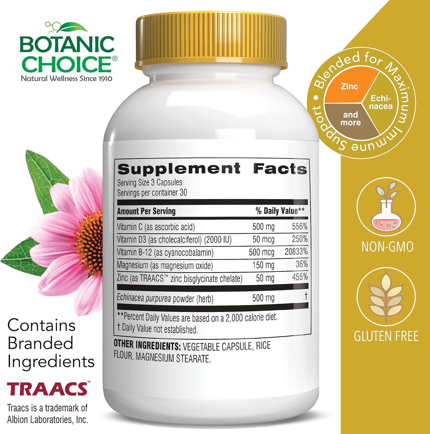 Botanic Choice Daily Immune Support - con Vitamina C, Saúco y Zinc - 90 Cápsulas