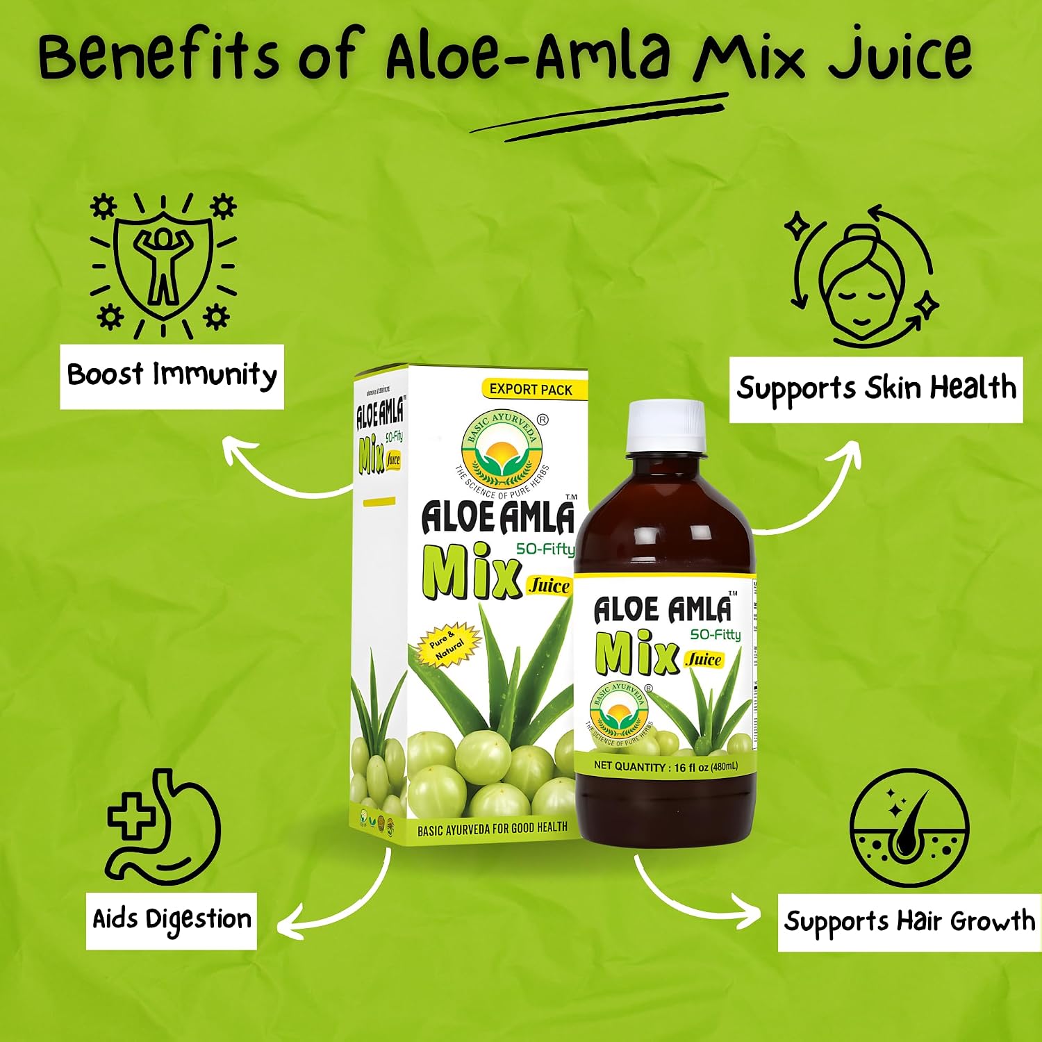 Basic Ayurveda Aloe Vera & Amla Herbal Mix Juice 480 ml