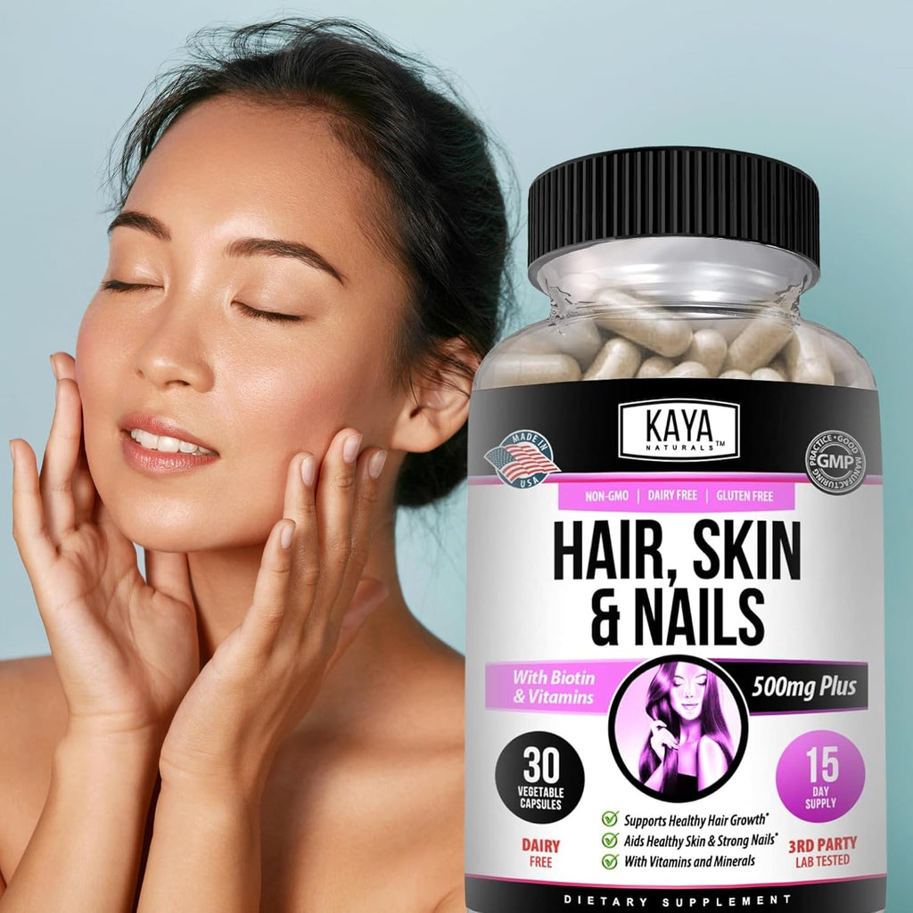 Kaya Naturals Cápsulas para Cabello, Piel y Uñas con Biotina - 30 Cápsulas