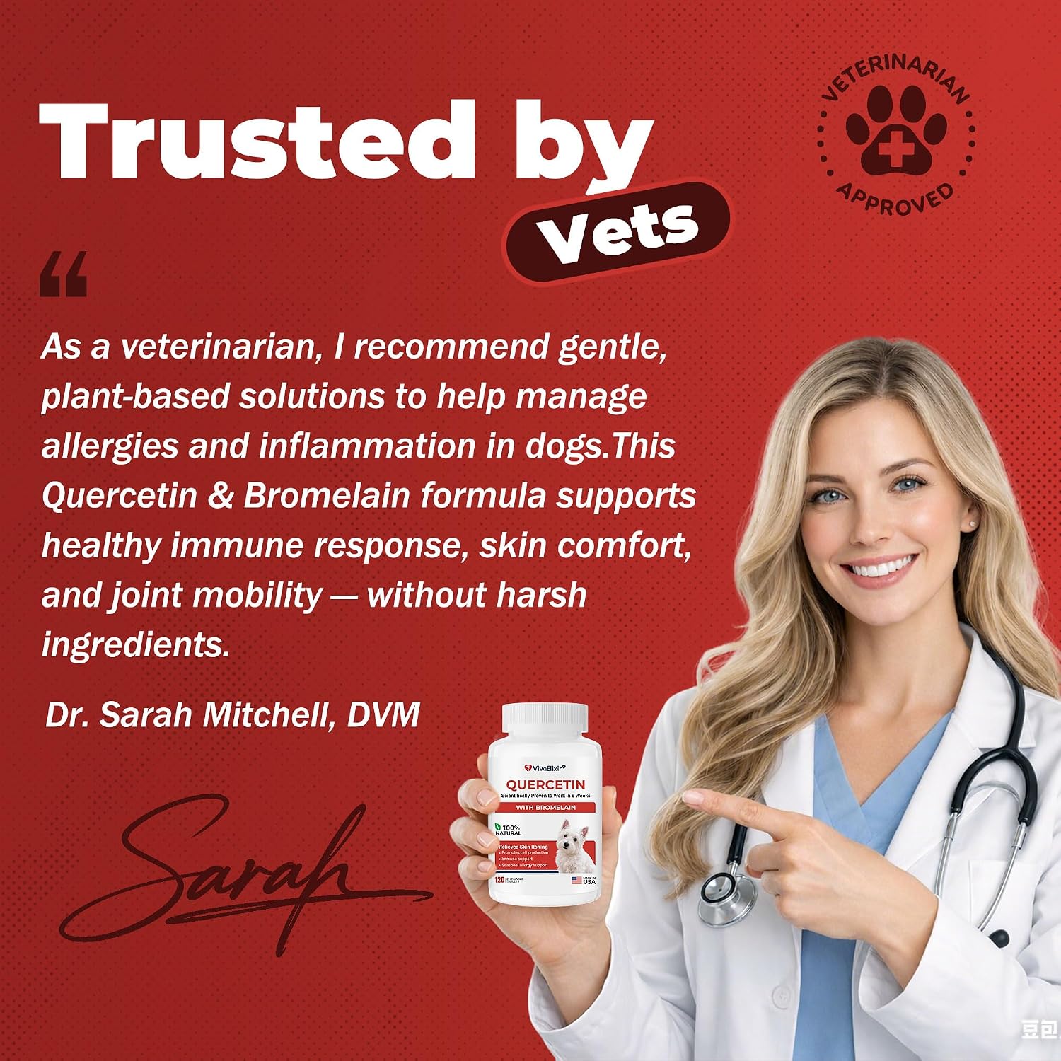 Tabletas de Quercetina y Bromelina para Perros — para Alergias Cutáneas, Dermatitis Atópica, Infecciones de Oído e Inflamación Articular — Apoyo Inmunológico y Antiinflamatorio — Formulado por Veterinarios