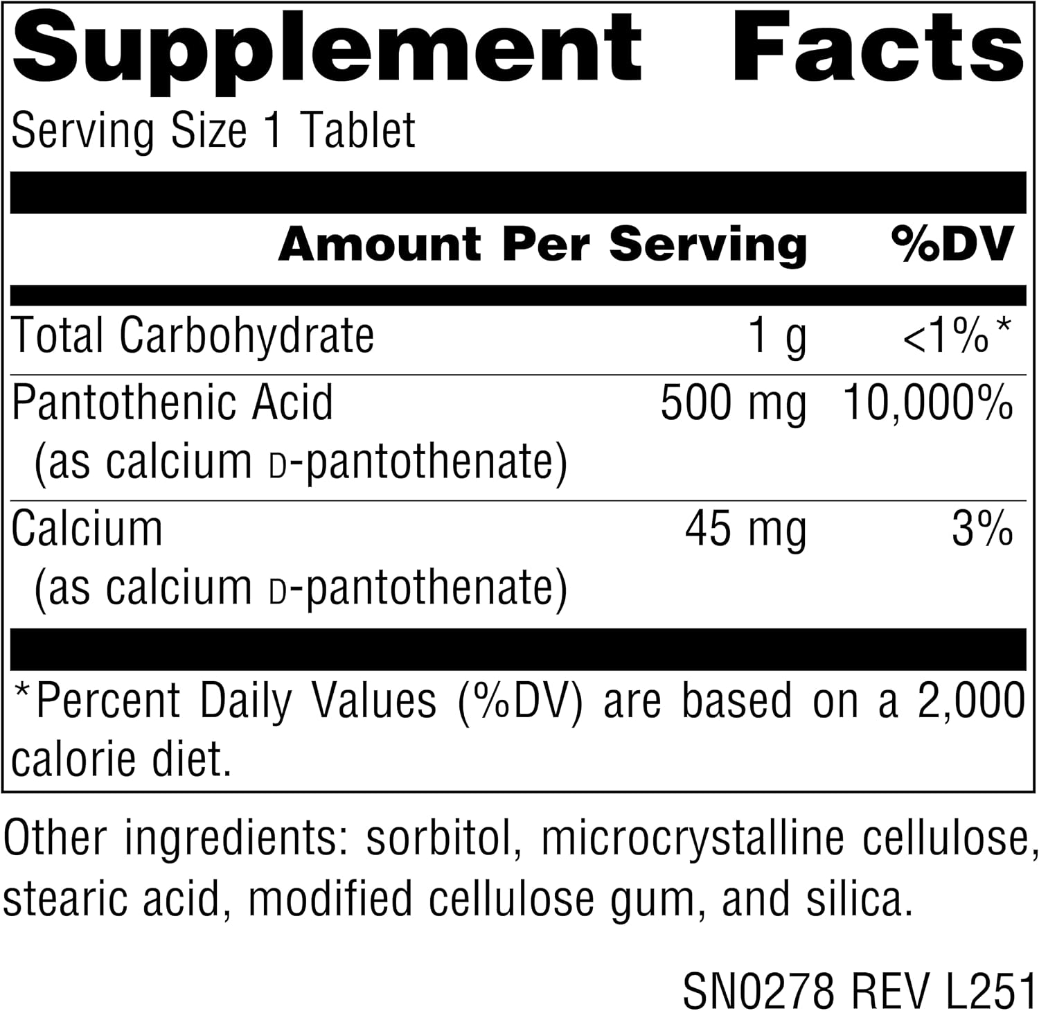 Source Naturals Ácido Pantoténico, Vitamina B5 500 mg - 200 Comprimidos Vegetarianos