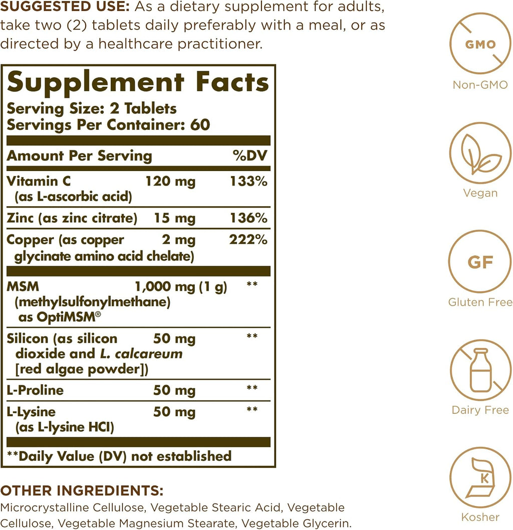 Solgar Piel, Uñas y Cabello - 120 Comprimidos - Fórmula Avanzada con MSM - Vegano, Sin Gluten y Sin Lácteos