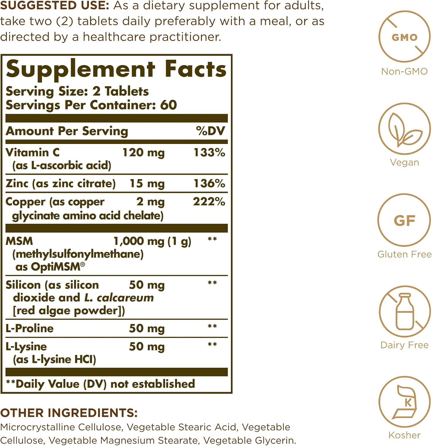 Solgar Piel, Uñas y Cabello - 120 Comprimidos - Fórmula Avanzada con MSM - Vegano, Sin Gluten y Sin Lácteos