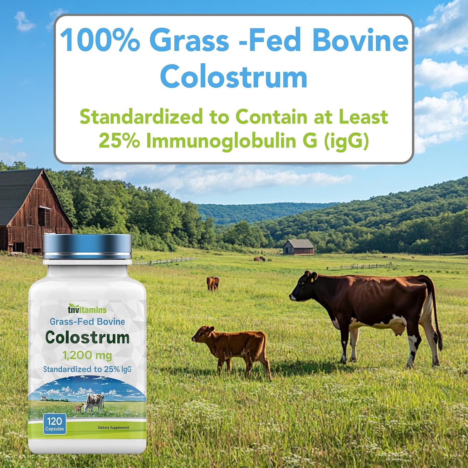 Calostro Bovino en Cápsulas 1.200 mg, 120 Cápsulas - Estandarizado al 25% IgG - No Transgénico