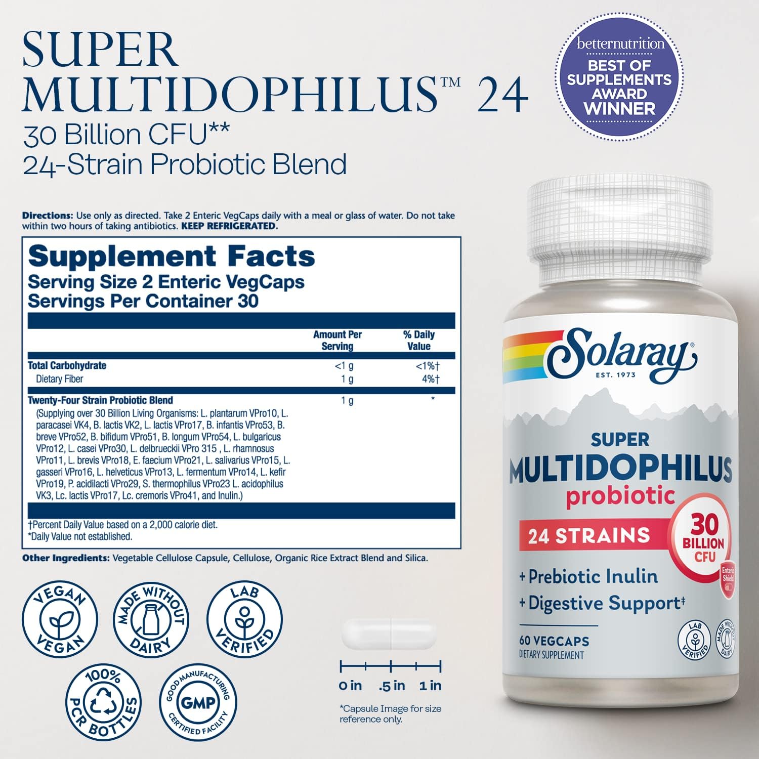 SOLARAY Multidophilus Probiotic 24 Strains 30B CFU - 60 Vegetable Capsules