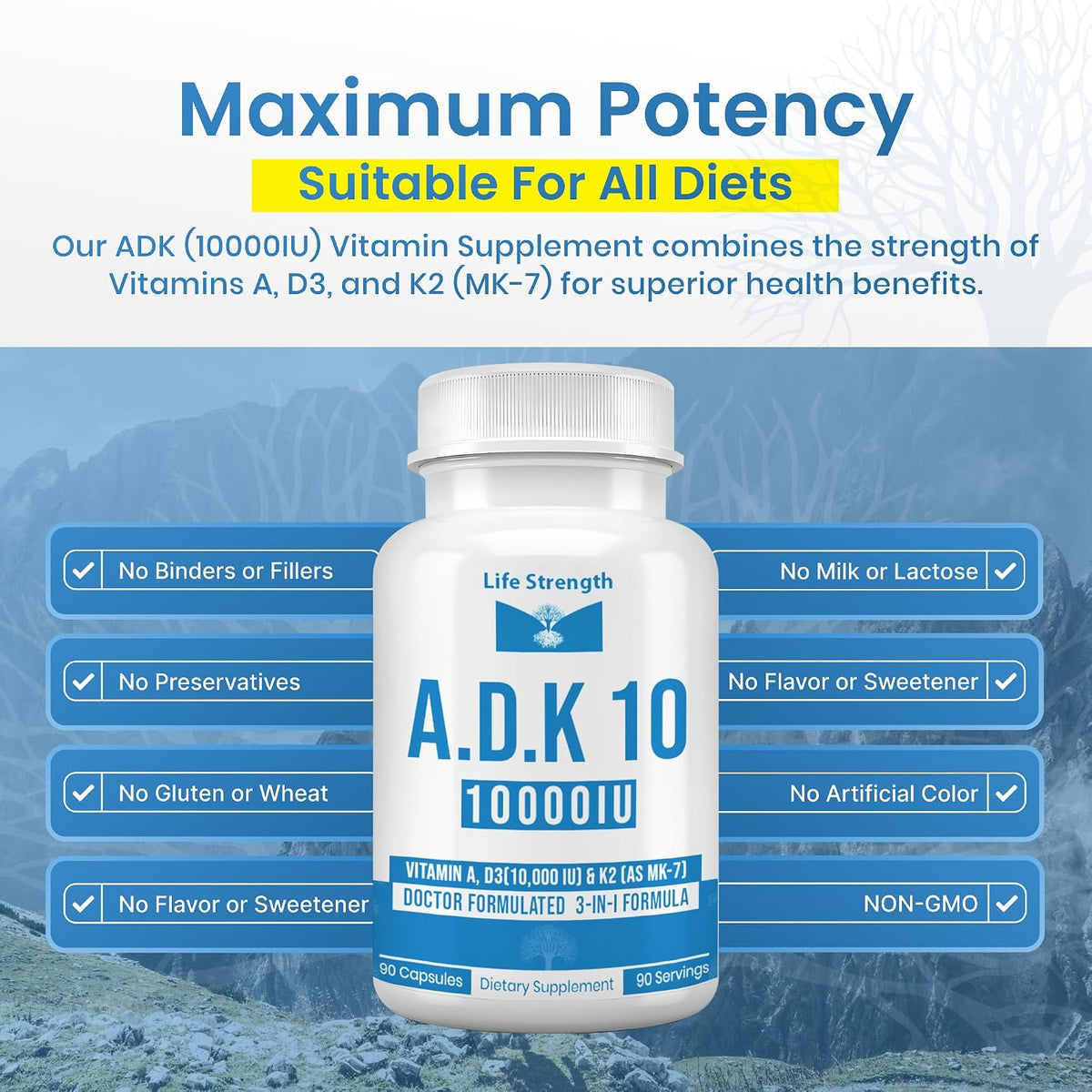 LifeStrength ADK 10 - 90 Cápsulas - Complejo – Vitamina K: contribuye a la coagulación sanguínea normal y al – Image 5