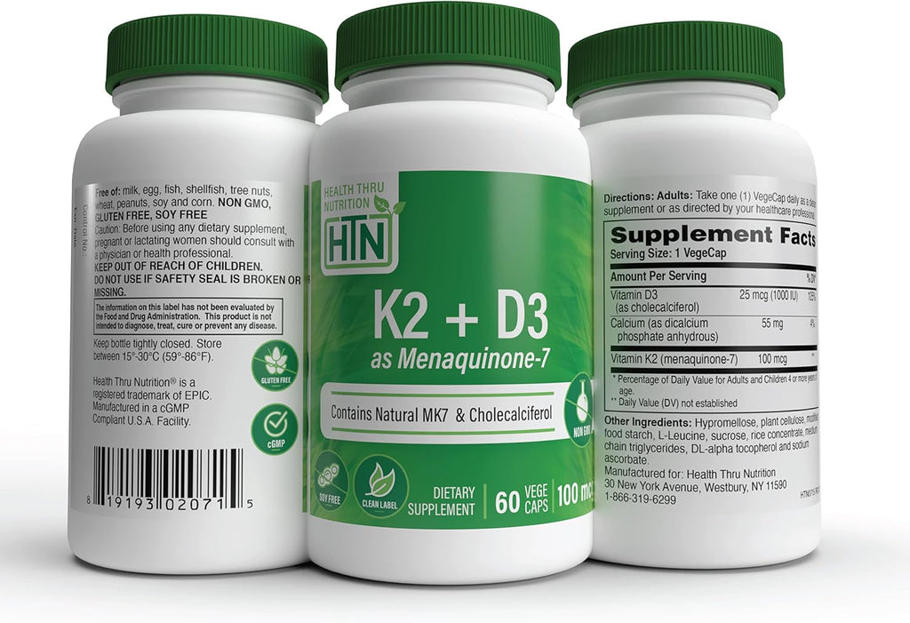 Advanced K2 (MenaQ7) 100 mcg con Vitamina D3 1000 UI, 60 Cápsulas Vegetales