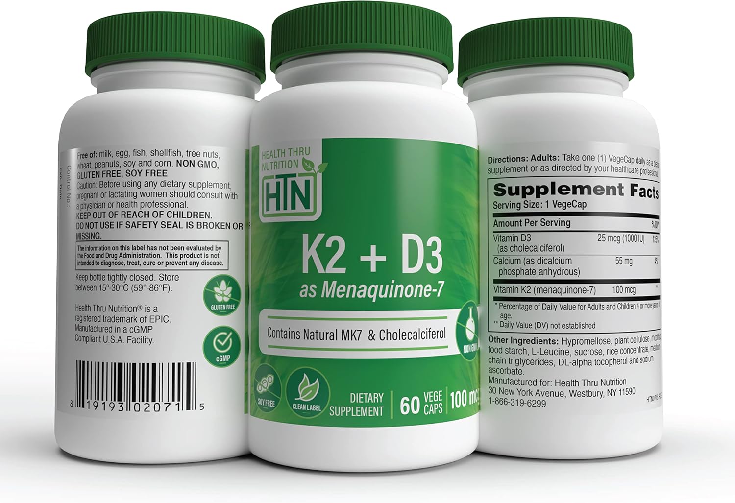 Advanced K2 (MenaQ7) 100 mcg con Vitamina D3 1000 UI, 60 Cápsulas Vegetales