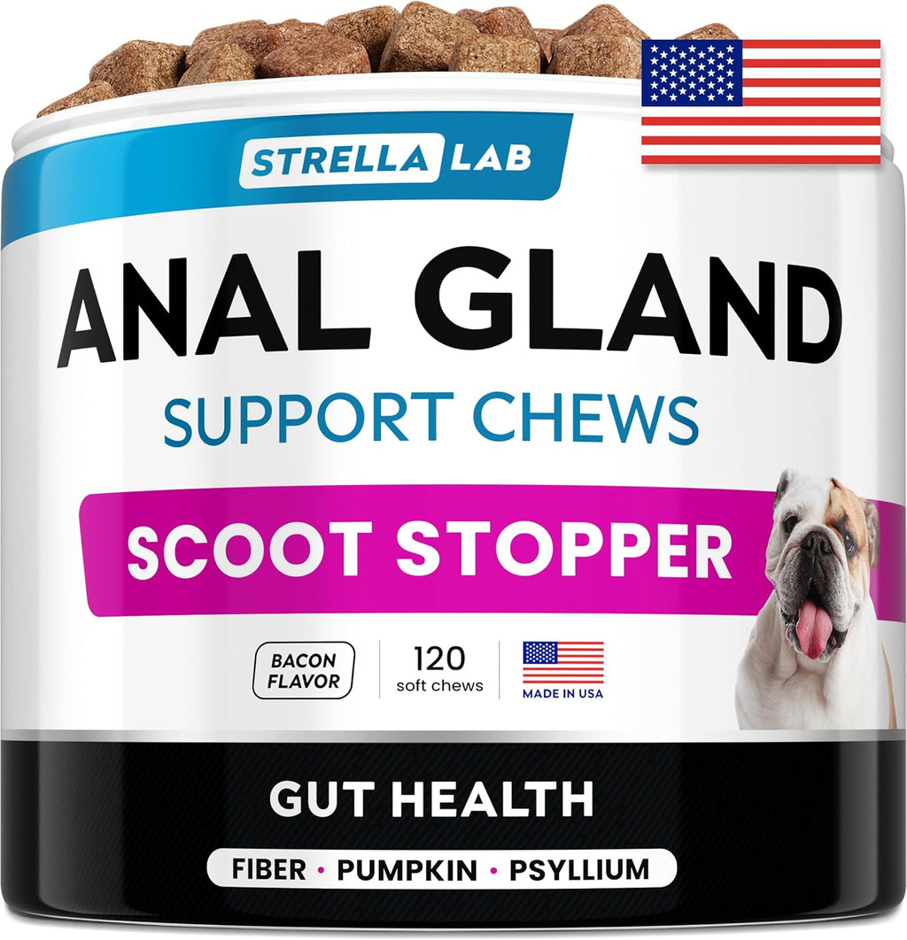 STRELLALAB Anal Gland Support Chews - Suplemento Digestivo con Fibra y Prebióticos para Perros, 120 masticables
