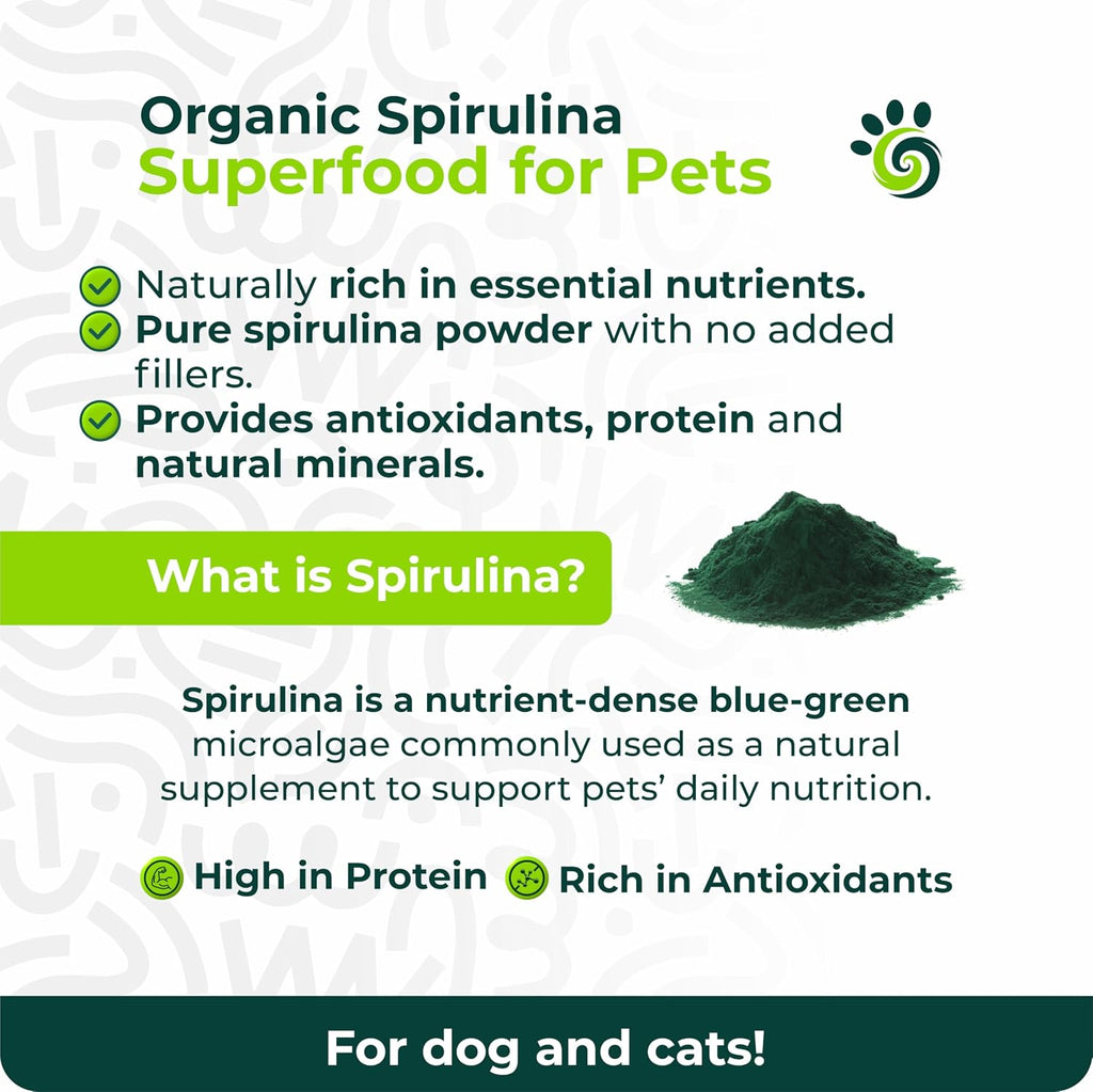 Spirulina en Polvo para Perros y Gatos, Complemento Alimenticio a Base de Microalgas, 85 g