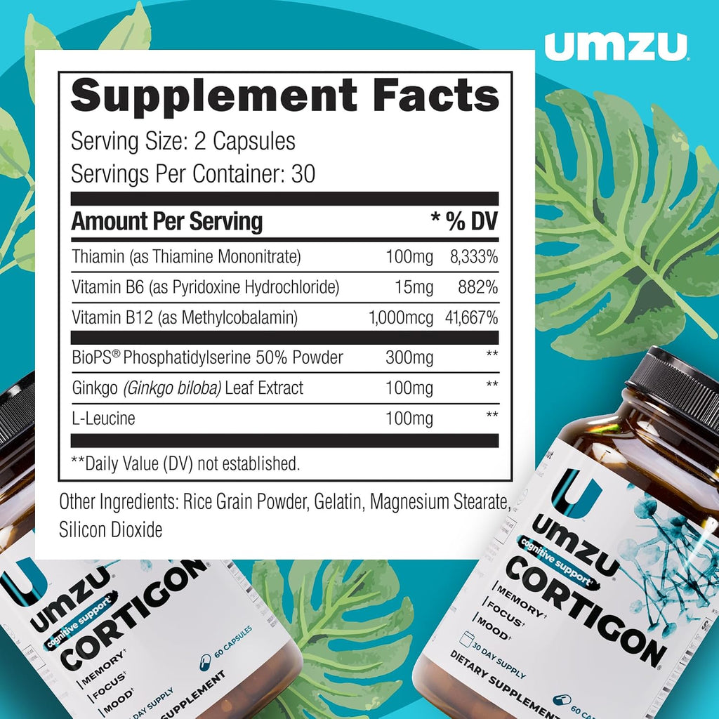 UMZU Cortigon - Suplemento con ginkgo biloba, fosfatidilserina, vitaminas B12 y B6