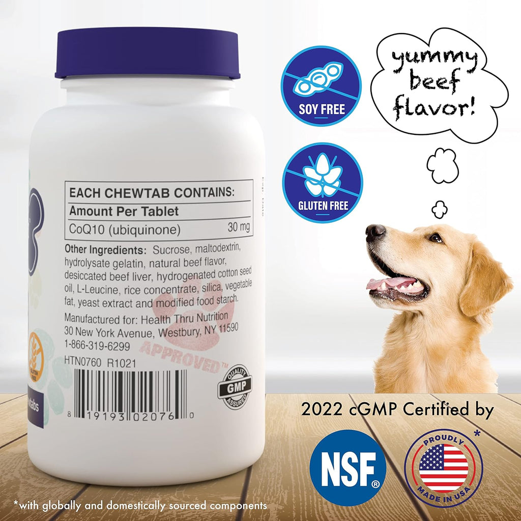 Health Thru Nutrition Dog-Vites CoQ10 para Perros, 60 Comprimidos Masticables Sabor Carne, 30mg