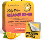 Vitamin D3 K2 Supplement 5000 IU - Tiras Orales de Rápida Absorción para Huesos y Corazón - Fórmula Vegana - No GMO - Sin Azúcar (30 Tiras)