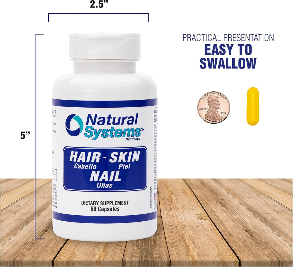 Hair Skin and Nails - Suplemento de Biotina y Vitaminas para Piel, Cabello y Uñas, 60 Cápsulas