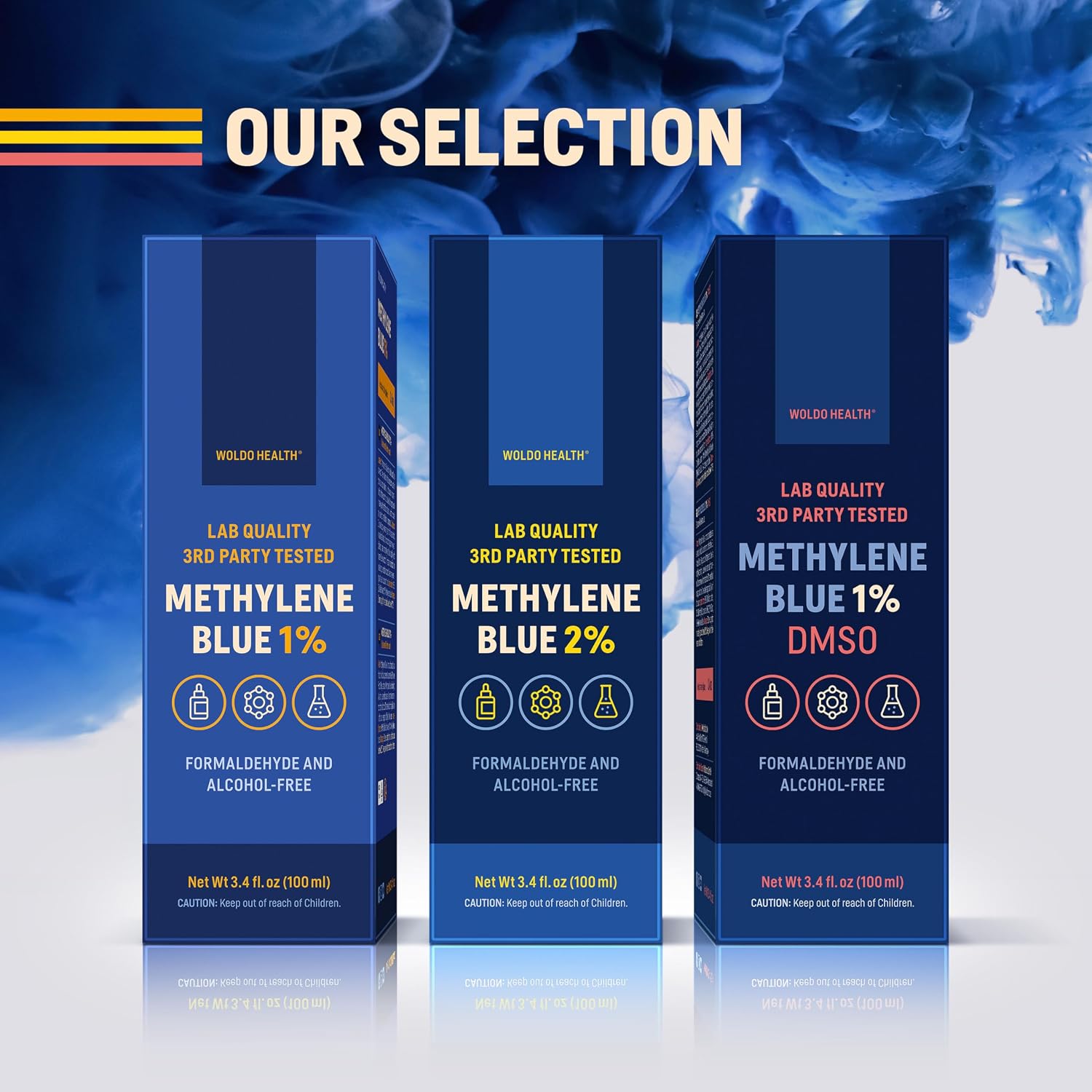 WoldoHealth DMSO 10% con Azul de Metileno 1% - Frasco de Vidrio de 100 ml con Cuentagotas, Libre de Formaldehído y Alcohol, Solución Analítica