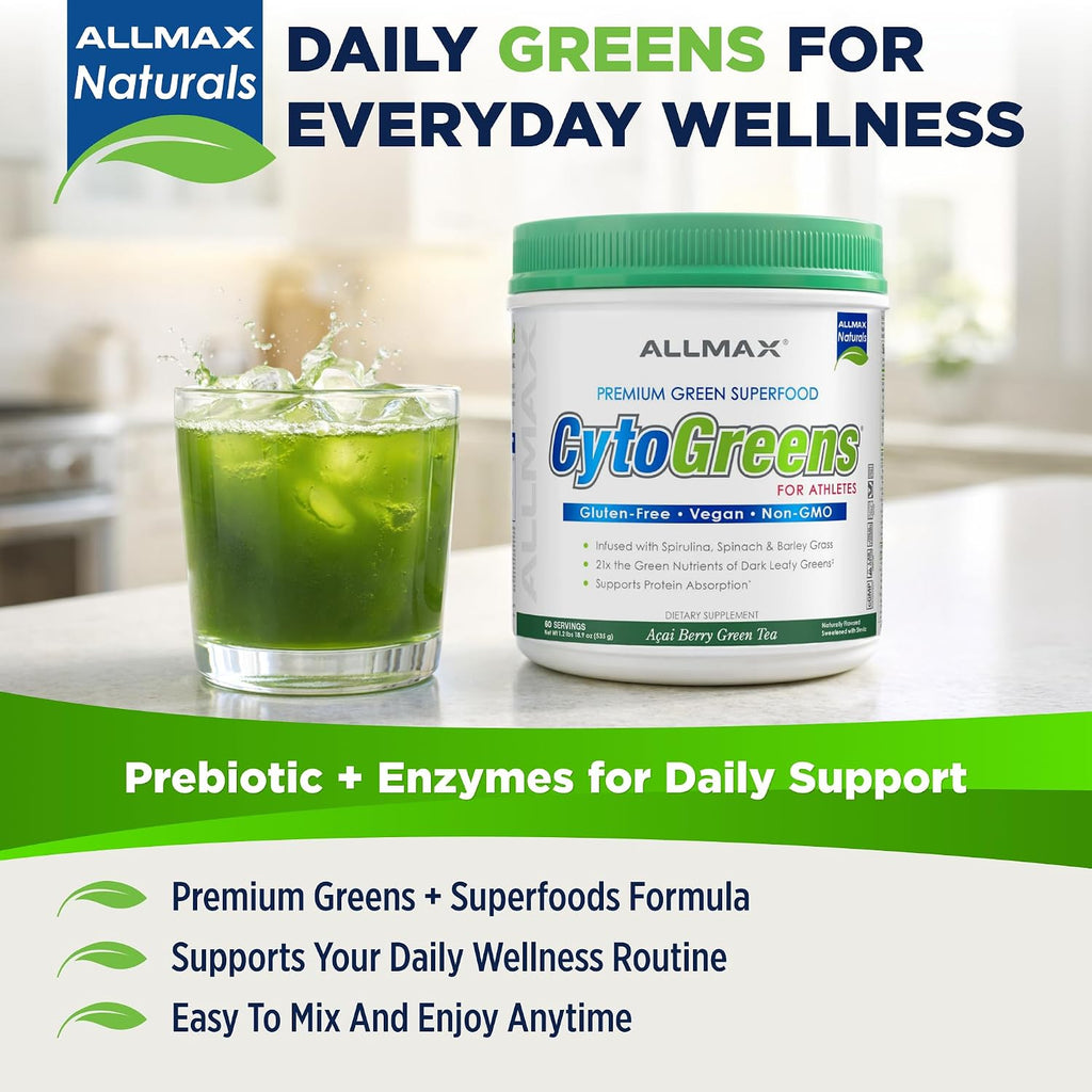 ALLMAX CytoGreens Super Greens Powder - Acai Berry Green Tea (60 porciones)