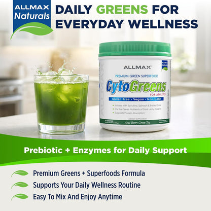 ALLMAX CytoGreens Super Greens Powder - Acai Berry Green Tea (60 porciones) – Image 3