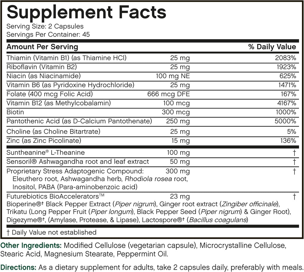 Futurebiotics StressAssist Complexo Anti-Estrés con L-teanina, Ashwagandha y Rhodiola - 90 Cápsulas Vegetarianas