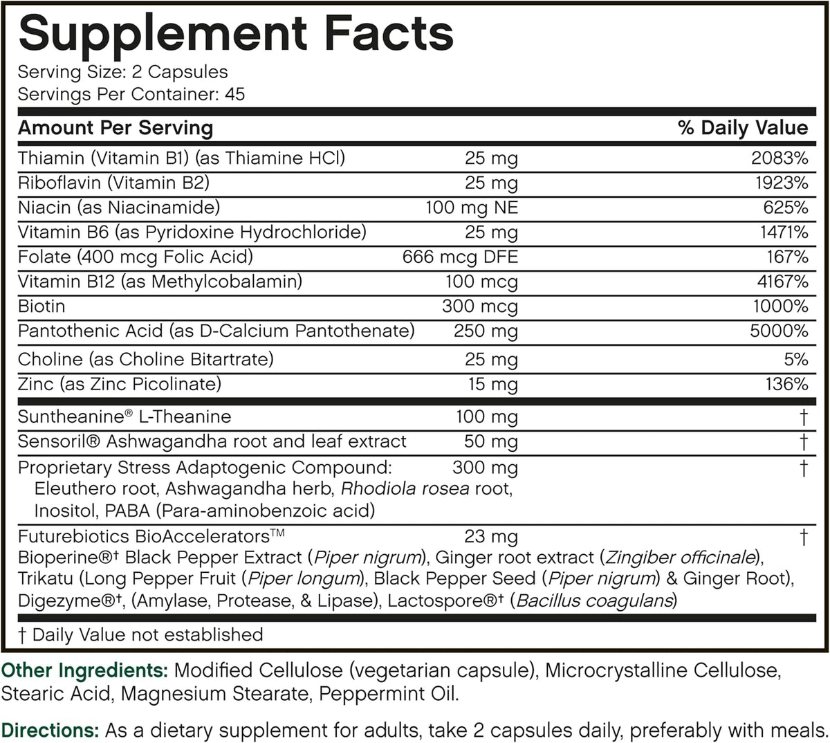 Futurebiotics StressAssist Complexo Anti-Estrés con L-teanina, Ashwagandha y Rhodiola - 90 Cápsulas Vegetarianas – Image 9