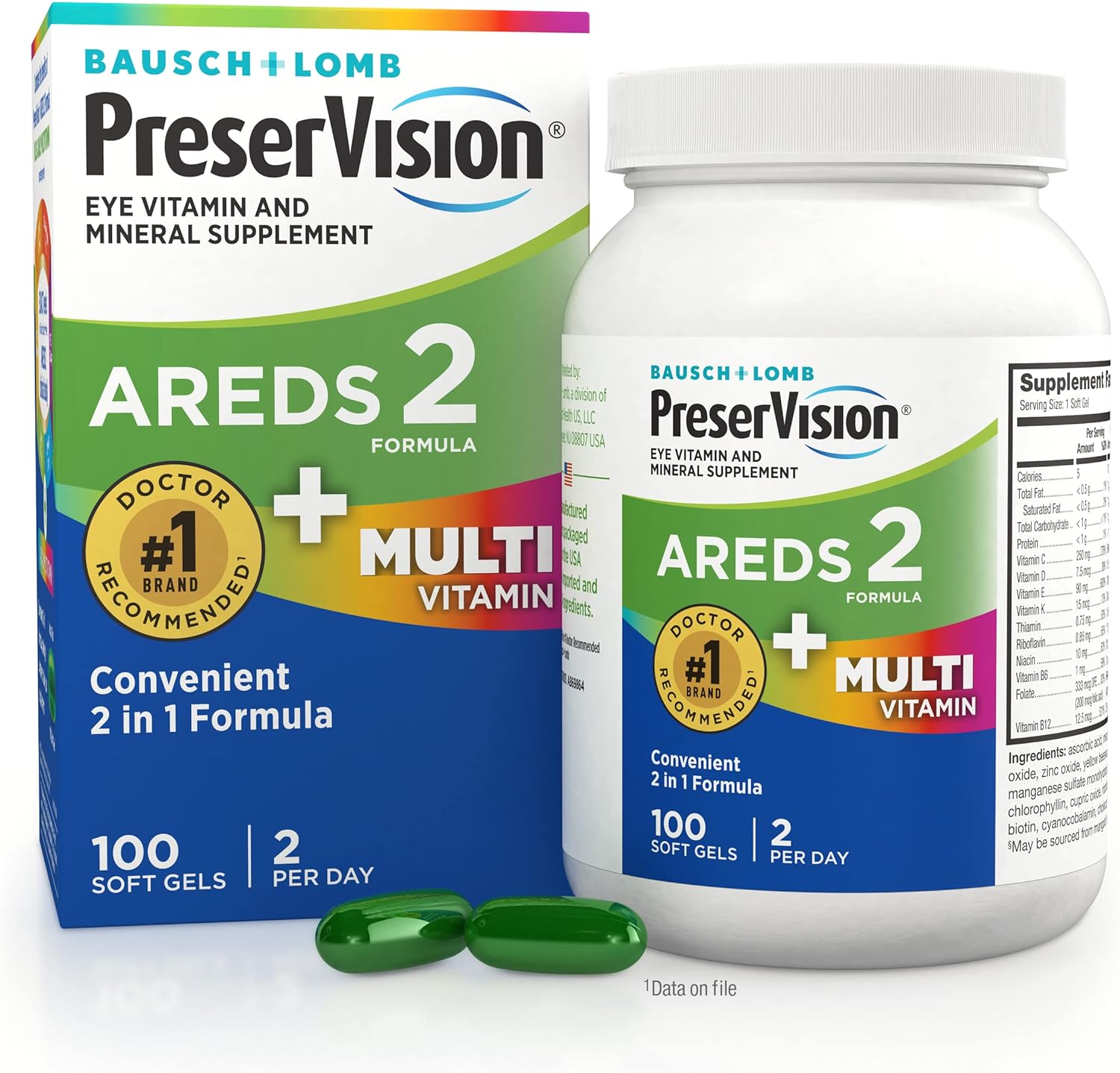 PreserVision AREDS 2 + Multivitamínico, Complejo Multivitamínico para la Vista con Luteína y Zeaxantina, 100 Cápsulas Blandas